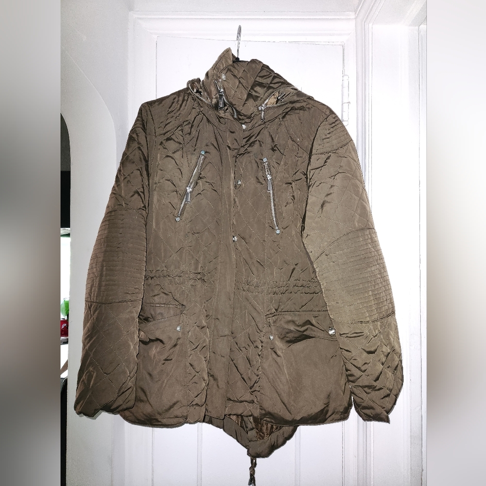 BCBGeneration Womens Olive Green Quilted Puffer Jacket